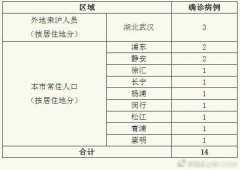 上海新增14例新型冠状病毒感染的肺炎确诊病例